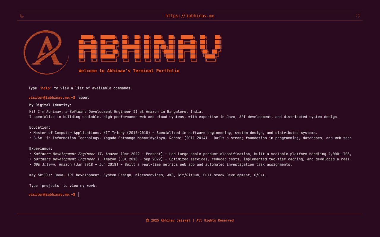 Abhinav Jaiswal Terminal Portfolio